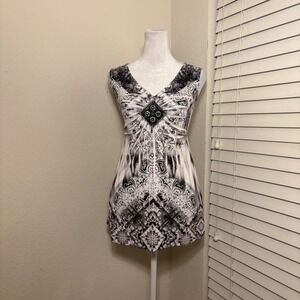 white and black mcbling y2k watercolor beaded rhinstone tank top Apt 9 size S